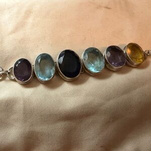.925 Sterling Silver Bracelet with Blue Topaz with Amethyst, Citrine Stones